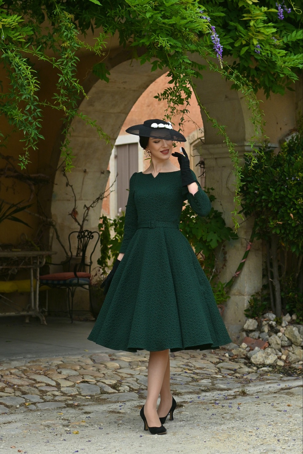 Gladys Embossed Floral Swing Dress